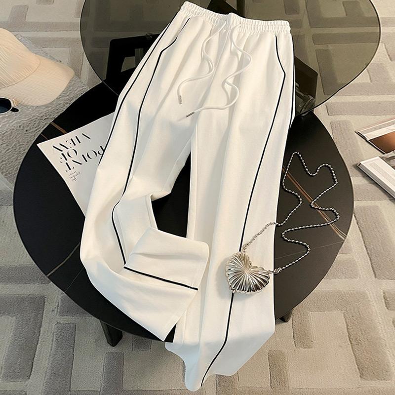 Sudadera Corta Casual a Rayas Traje Deportivo Mujer Otoño Sudadera con Cremallera Suelta Cordón Elástico Pantalones de Pierna Ancha Conjunto de Dos Piezas