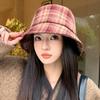 Cappello a secchiello in lana a quadri retrò da donna autunno inverno cappello a secchiello a quadri Maillard cappello a secchiello piccolo caldo viso britannico tendenza