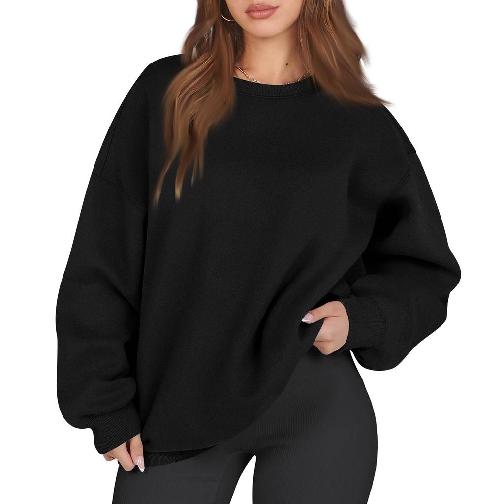 Women's Fashion Long Sleeve Solid Color Round Neck Loose Oversize Pullover Sweater Top