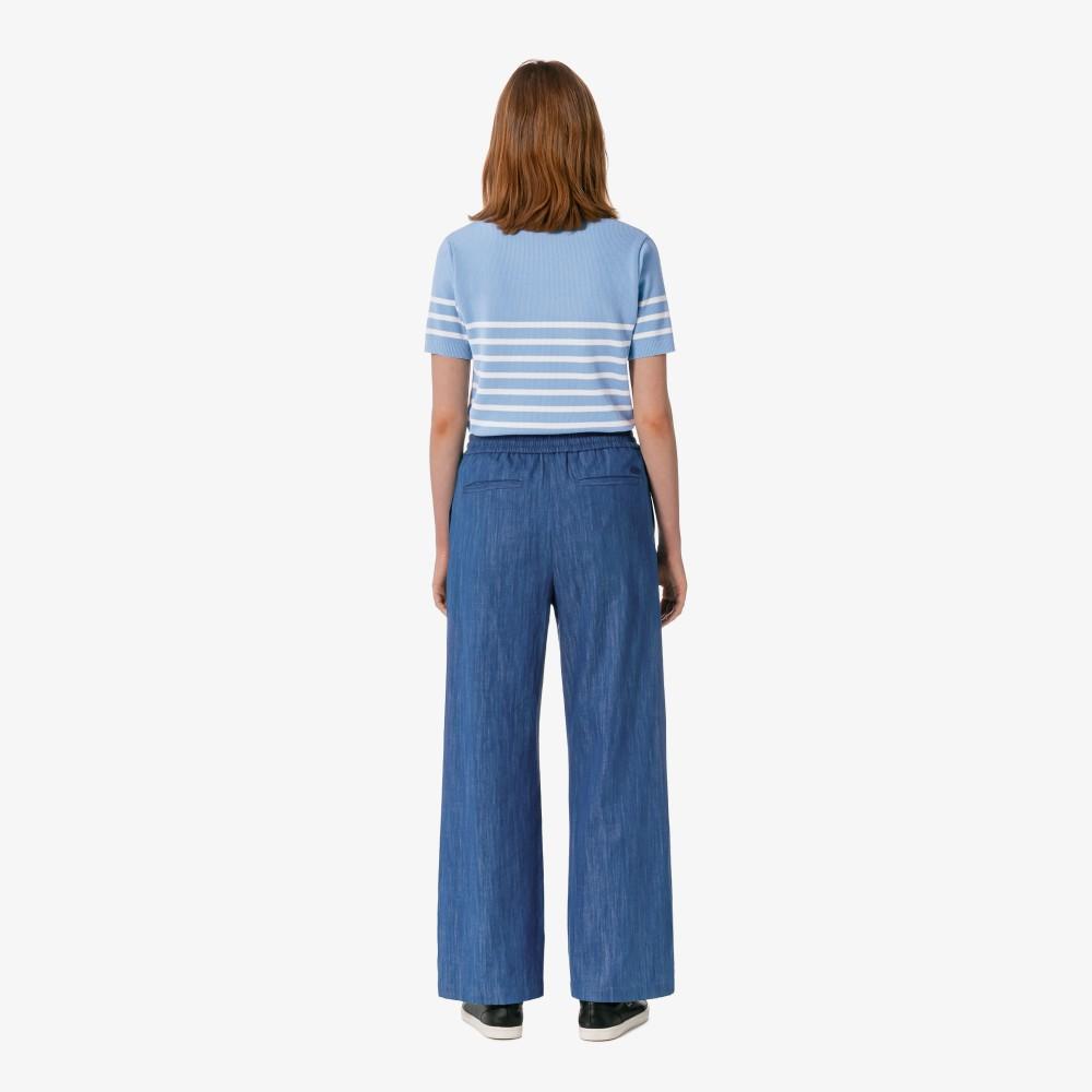 [lacoste] Women's Linen Elastic Waist Wide-Leg Pants HF611E-56G36L