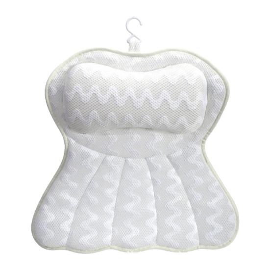 Bathtub Pillow with 6 Suction Cups Hook Washable Ergonomic Air Mesh Non-slip Neck Shoulder Back Support Thick Soft SPA Headrest Cushion Bathroom