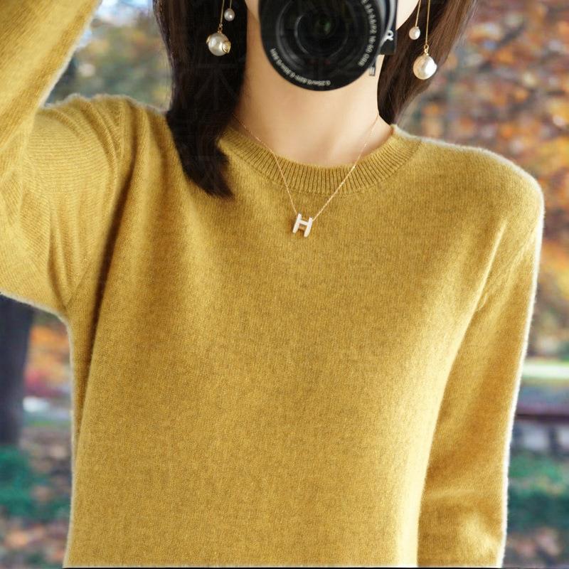 Round Neck Sweater Pullover Sweater Solid Color Long-sleeved Women's Inner Wear