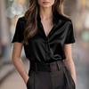 Camicia satinata a maniche corte, top professionale da pendolare di alta gamma con drappeggio