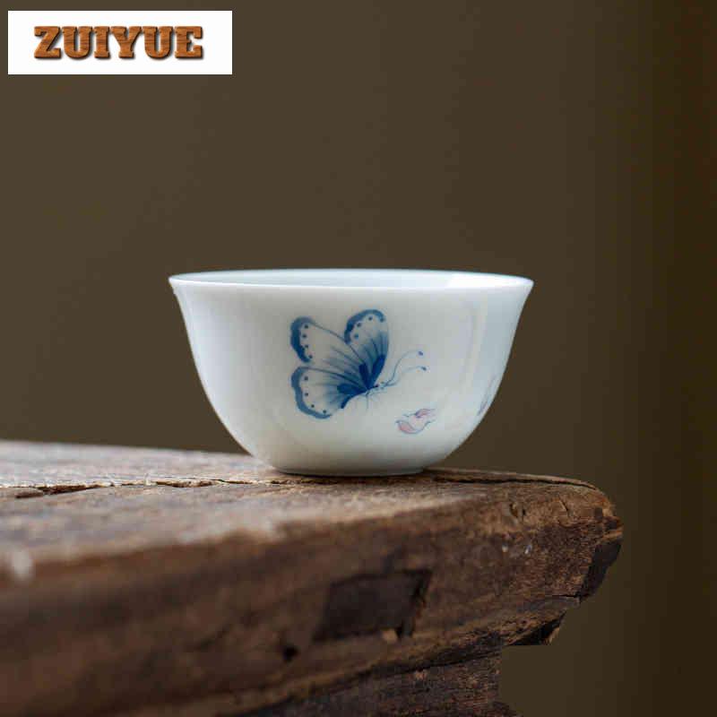 2pc/lot Hand-painted Butterfly Teacup Luxury Tea Bowl Water Jug Tea-tasting Smelling Cup Jianzhan Master Cups Tea Services 70ml
