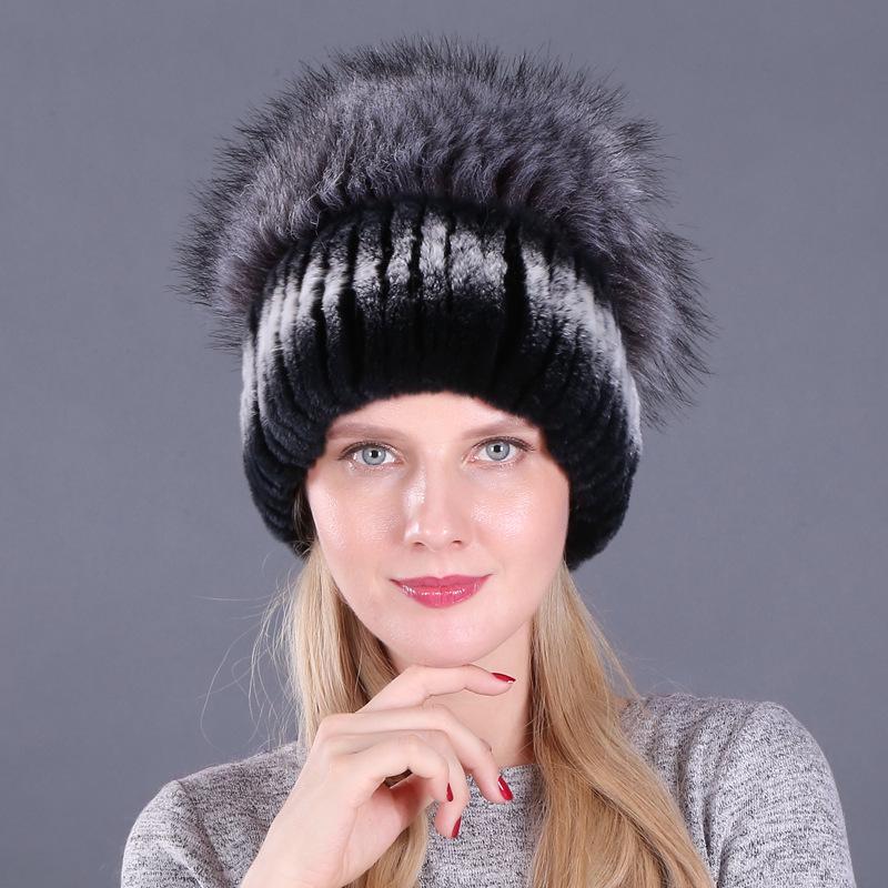 Women's Winter Korean Style Rex Rabbit Faux Fur Hat with Ear Protection