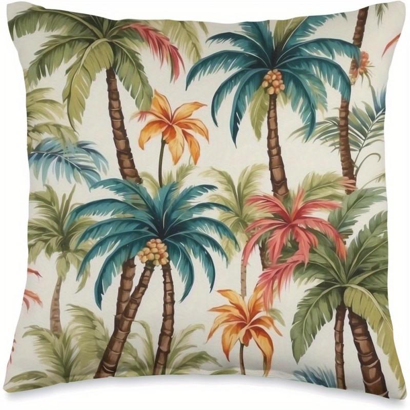 Tropical Palm Tree Throw Pillow Covers Vintage Green Leaf Farmhouse Style Home Decor Render in Color Cushion Cover