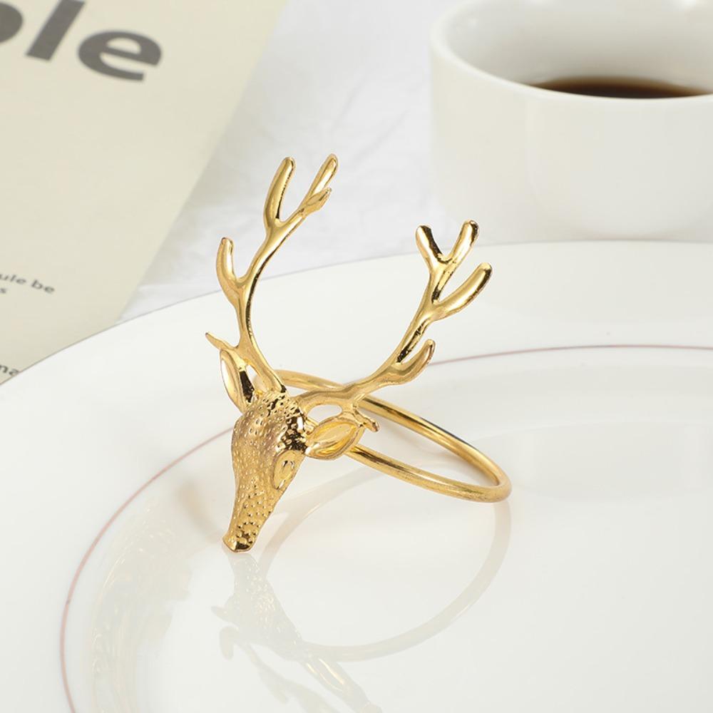 6Pcs Reusable Elk Head Napkin Holder Electroplated Napkin Buckle Christmas Deer Napkin Ring  Wedding