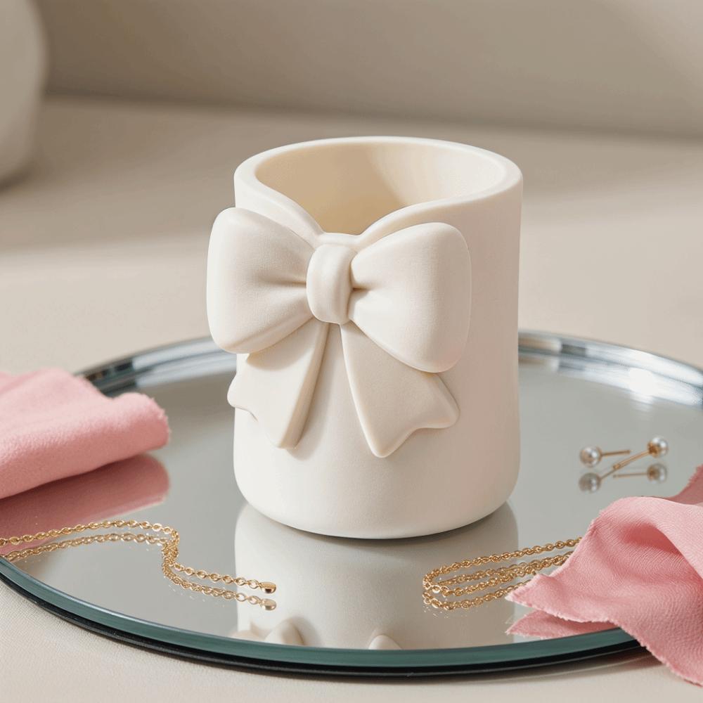 Decorative 3D Printed Bow Pen Holder Creative Multi-function Pencil Storage Box Sweet Flower Vase Desktop Organizer Office