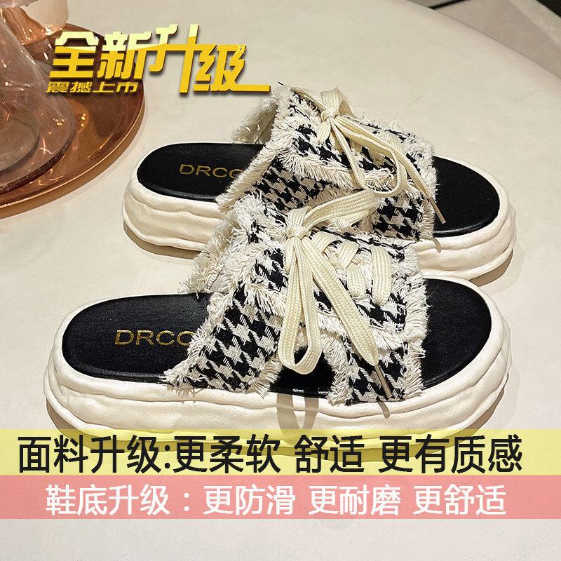 Stepping On Shit Feeling Lace-up Slippers Women's Summer 2025 New Wear Fashionable and Versatile Thick-bottomed Non-slip Casual Cool Slippers