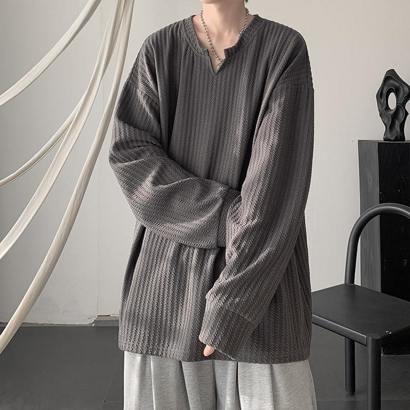 

Осенняя корейская уличная футболка для мужчин, модный бренд, хип-хоп, мешковатые топы, повседневные однотонные мужские футболки свободного кроя с длинным рукавом S