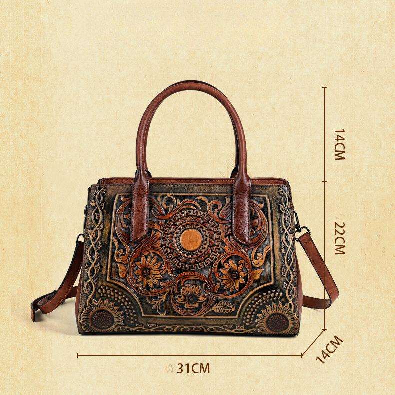 Johnature Borsa in pelle da donna in rilievo retrò squisita Borse a tracolla versatili di grande capacità