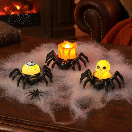 Halloween Party Supplies for Kids Spider Tea Light Candle, Battery Operated Flameless Flickering LED Fake Tealight Candles Spooky Eyeball Skull