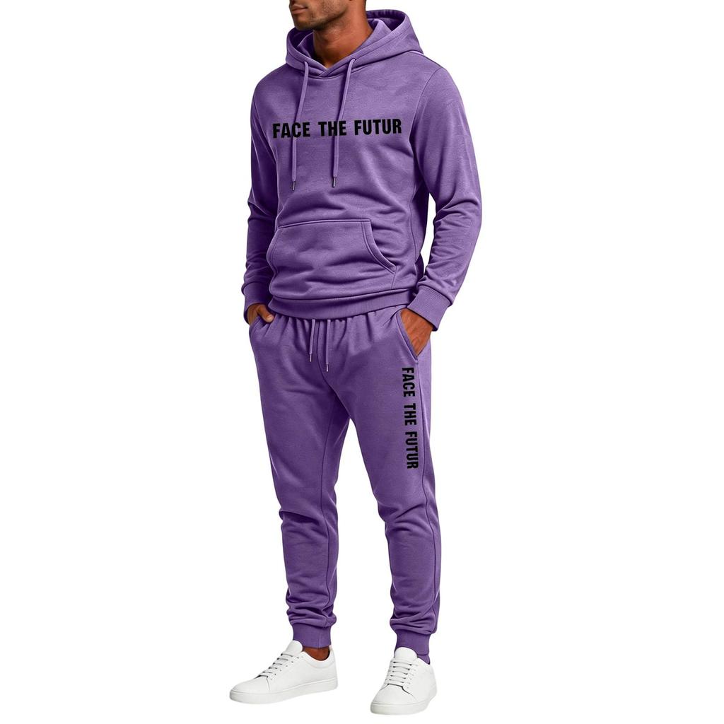 Men's Casual 2 Piece Set Hoodie and Elastic Waist Straight Leg Pants with Fun Letter Print