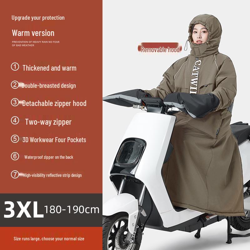 Electric Vehicle Winter Windshield Fleece-Lined Warm Coat for Bicycles & Motorcycles - Cold Weather Windproof Gear