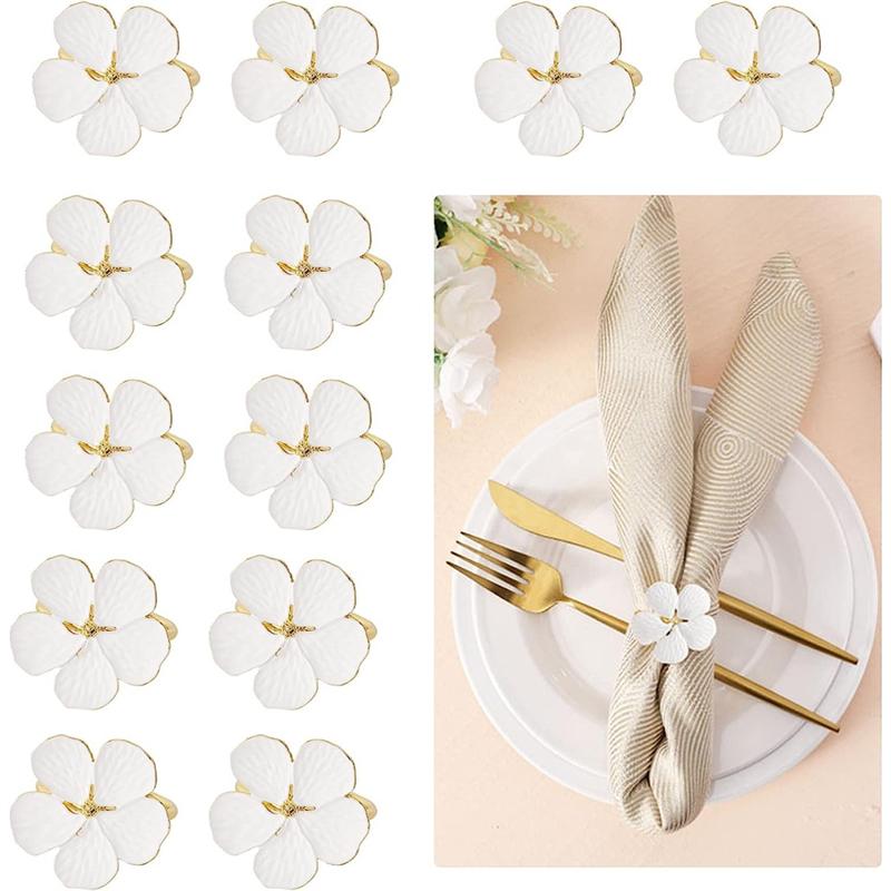 ABWR-Napkin Rings ,12 PCS Flowers Napkin Ring Holders Dinner Tables Rings Elegant Ornament Table Setting Decoration ,White