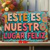 2D Flat, 1 Metal Wall Art Sign, Wall Decorative Plaque, Tin Signboard, Spain. This Is Our Happy Place. Suitable for Home, Bar, L