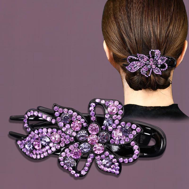 Pince à cheveux coréenne rétro à strass - Grand style bec de canard pour chignon