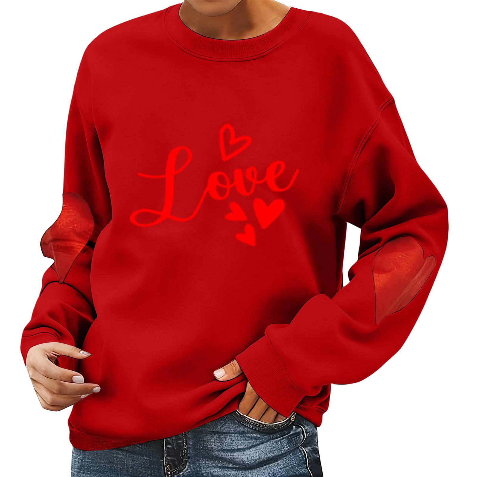 

Ladies Valentine s Day Printed Casual Long Sleeved Sports Hoodie Top XL червоний