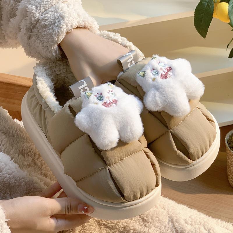 Down cotton slippers warm in winter thick-soled velvet indoor home simple cotton shoes autumn and winter shoes