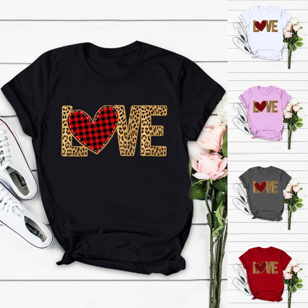 

Ramidos Женская повседневная тонкая футболка с короткими рукавами и буквенным принтом ко Дню святого Валентина Топ