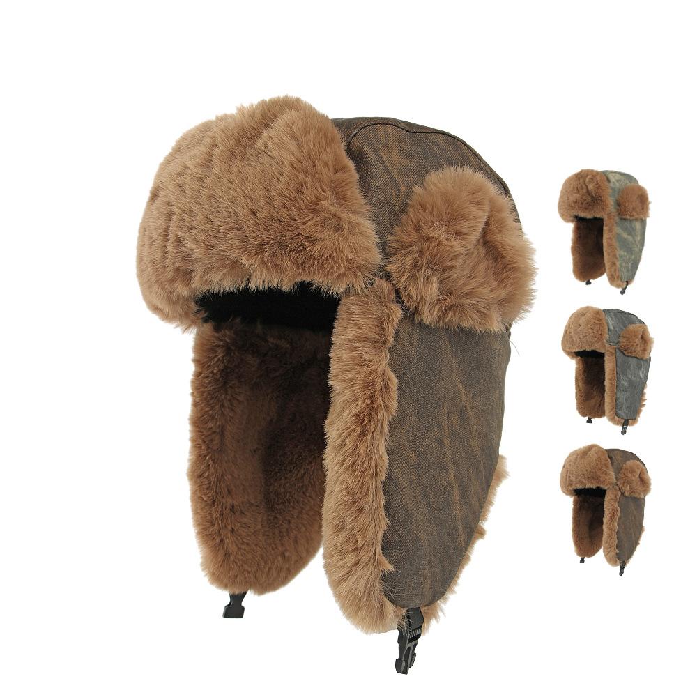 Vintage Batik Herren Bombermütze Samt Dick Damen Winter Ohrenschutzmütze Winddicht Kälteschutz Reitmütze