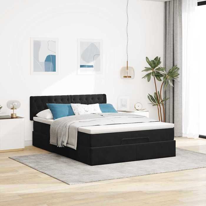 VidaXL Ottoman Bed Frame with Mattress Black 140x200 Cm Velvet, Bed Frame, Upholstered Bed Frame, Ottoman Bed Frame 3311851