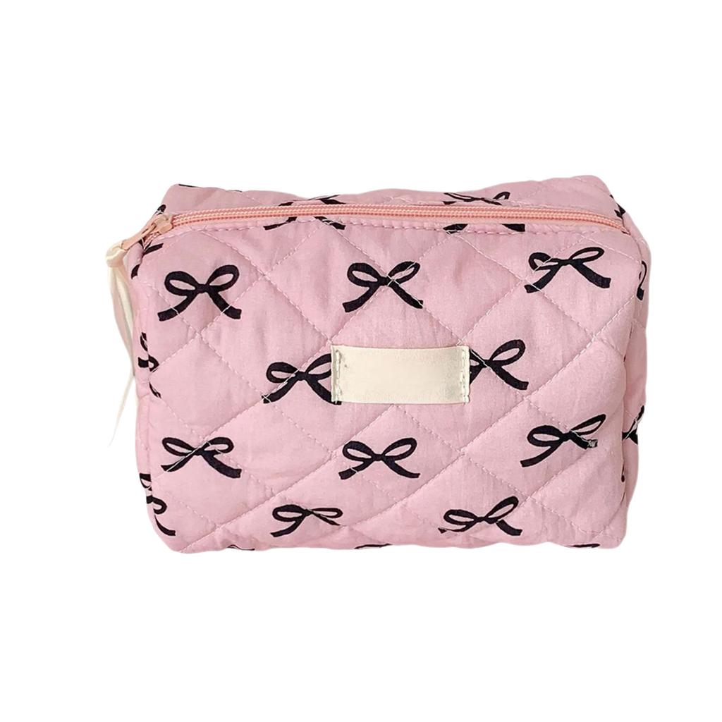 Bowknot Pattern Toiletry Holder Cosmetic Organizer for Travel or Daily Use Spacious Zippered Makeup Bag with Zippers