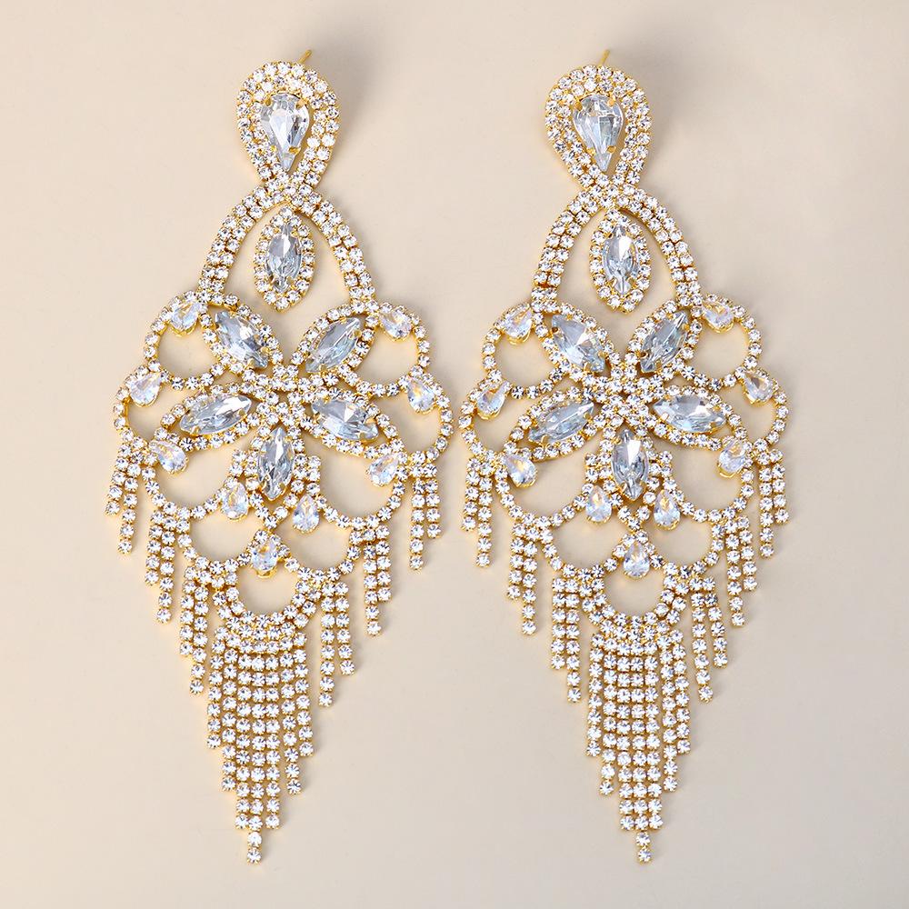 Water Drop Earrings, Exaggerated Fashion Diamond Pattern Fringed Earrings Accessories Women'S Earrings 06