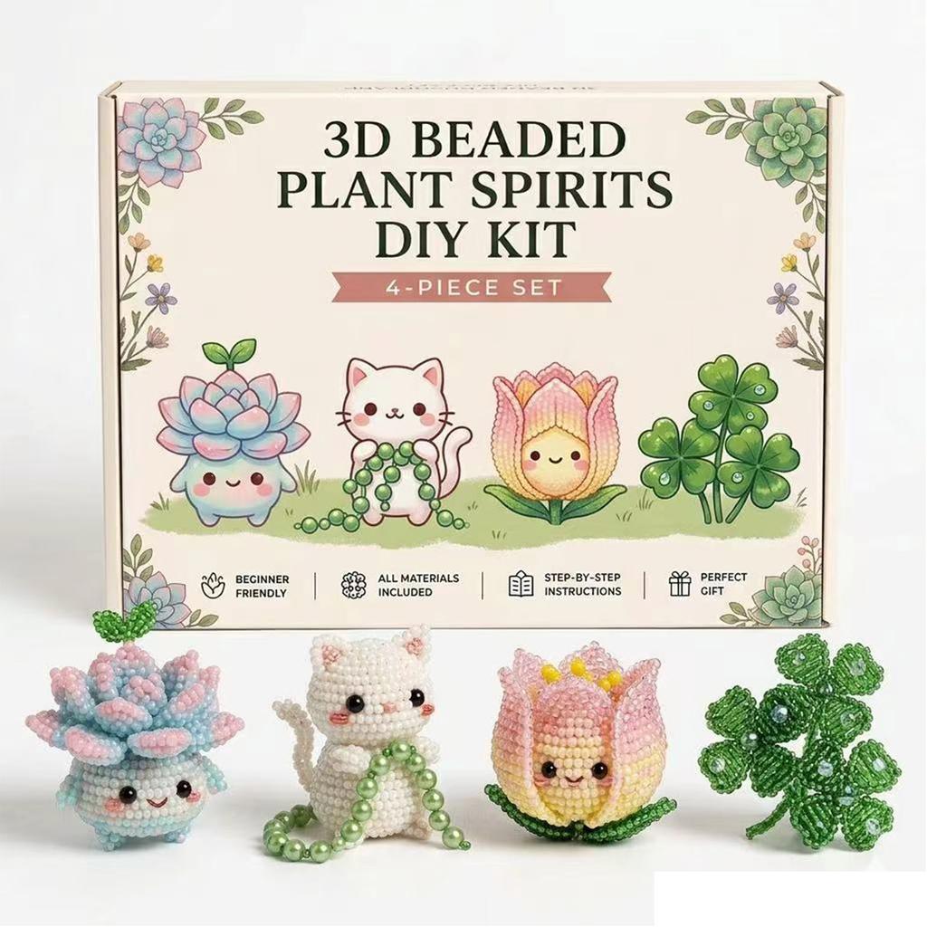 3D Beaded Plant Spirits DIY Kit 4-Piece Set Includes Step-by-Step Instructions All Materials Included Beginner Friendly Crafting Project