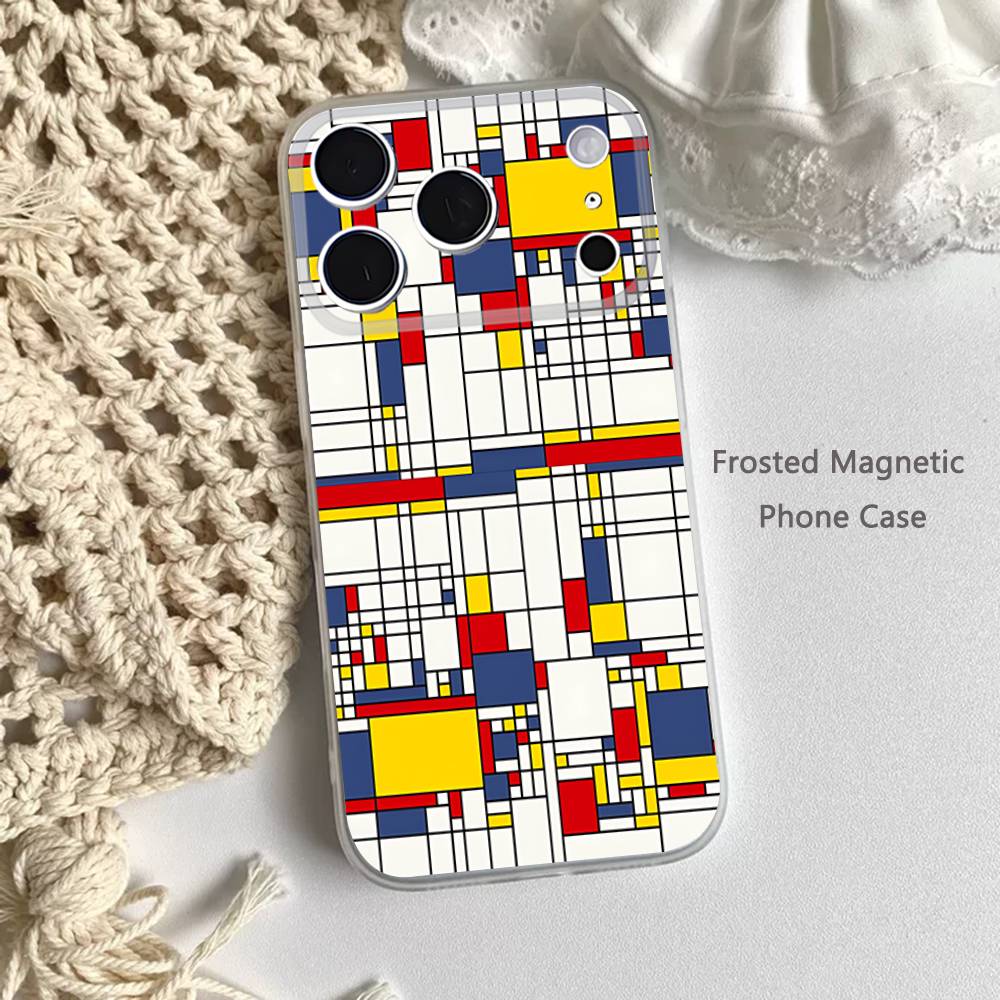 Abstract Piet Mondrian Frosted Clear Magnetic Case for iPhone 17,16,15,14,13,12,11 Pro,Max,Plus,Mini,Air,E