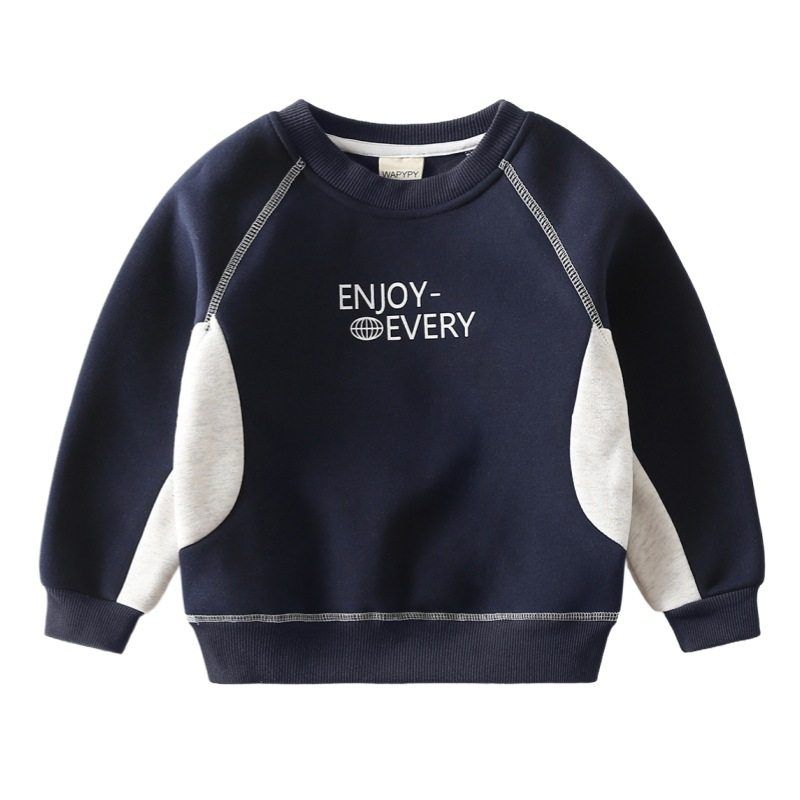 Autumn and Winter Children's Clothing Boys' Color Matching Thickened Hoodie Children's Fleece-Lined O-neck Pullover Top Baby Boys' Clothes