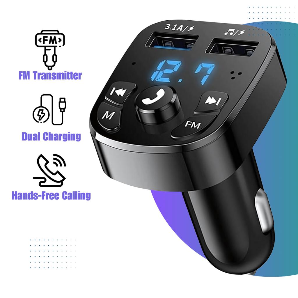 5.0 Bluetooth FM Transmitter Kfz-Kit mit Dual 3.1A USB Schnelllader - Drahtloses Audio für alle Telefone