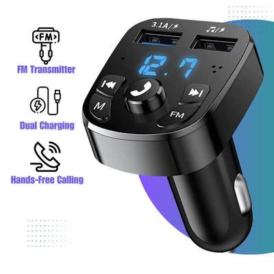 Kit de transmisor FM Bluetooth 5.0 para automóvil con cargador rápido USB dual de 3,1 A: audio inalámbrico para todos los teléfonos