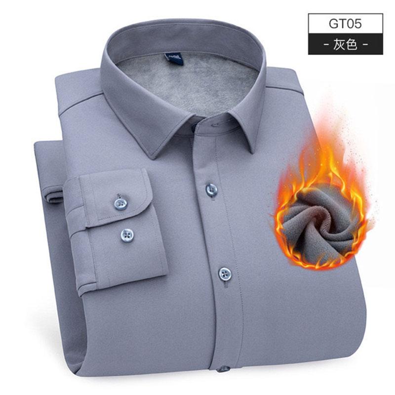 

Autumn And Winter New Men s Elastic long-sleeved Shirt Non-ironing Plus Fleece Thickening Business Fashion Warm Casual Comfort 43
