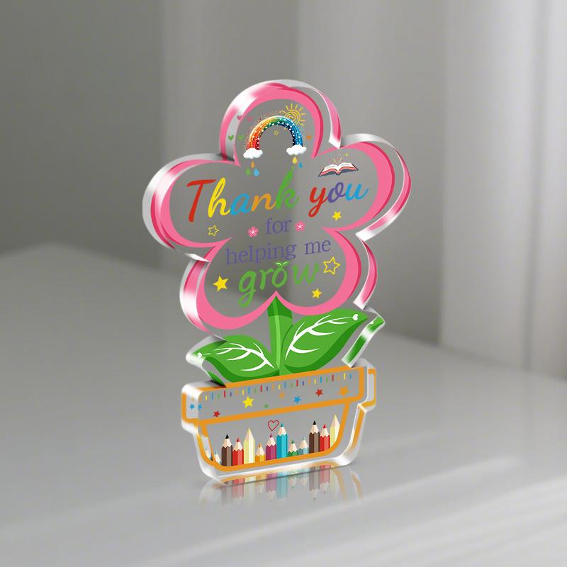 2D Flat, "Thank You for Helping Me Grow" Teacher Appreciation Gift Desktop Decoration Plaque, Suitable for wall Decoration, porch, Room, Villa, accent