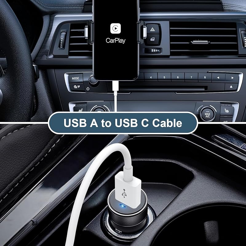 Cablu de încărcare auto USB C. Cablul de încărcare USB A la USB C pentru vehicul este pentru iPhone 15 Pro Max Plus a 10-a generație, iPad, compatibil cu Air a 5-a generație.