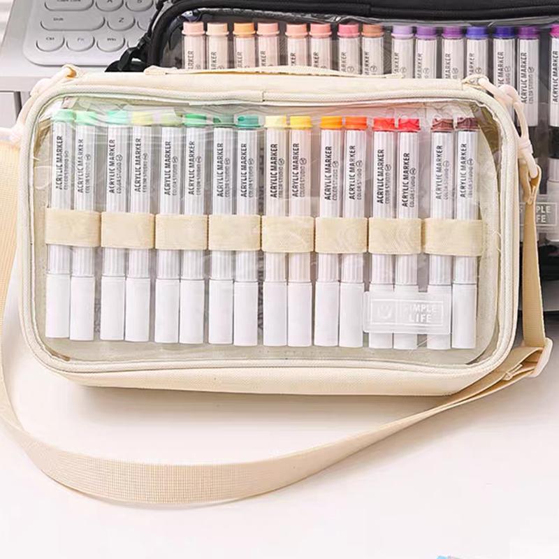 Large-Capacity Marker Storage Bag 64 Pieces Layered Handheld Diagonal Shoulder Transparent Bag Watercolor Pen Finishing Box