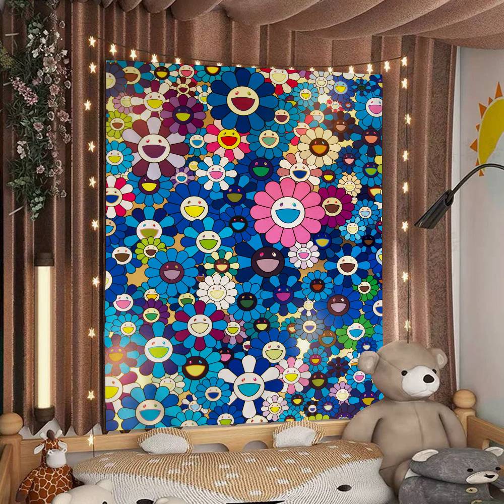 Cute TTakashi Flowers MMurakami Colorful Tapestry Wall Hanging Hanging Tarot Hippie Wall Rugs Dorm Wall Art Decor