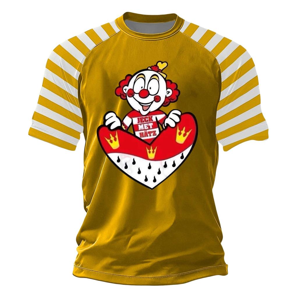 Heren T-shirt Met Rode En Strepen En Clown Print Voor Carnaval, En Dagelijks Gebruik