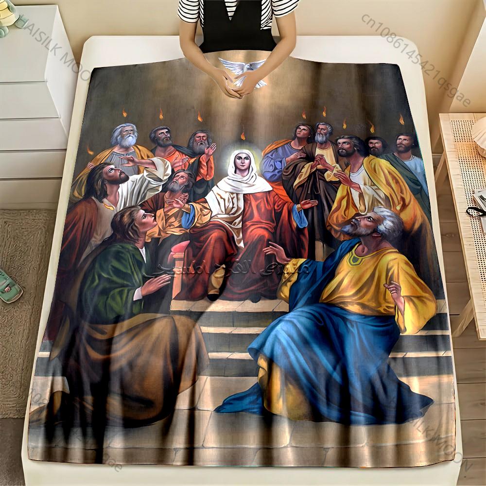 

1PC Pentecost Scene Depiction Print Blanket Warm Soft Fluffy Kids and Adult Sofa Bed Throw Blanket Outdoor Travel Camping RV 75x90cm