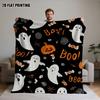 1pc 2D Printed Halloween Soft Blanket Featuring Ghosts, Pumpkins, And Candy. Made from 100% Polyester Fiber, It Is Perfect for Mother'S Day Gifts And 