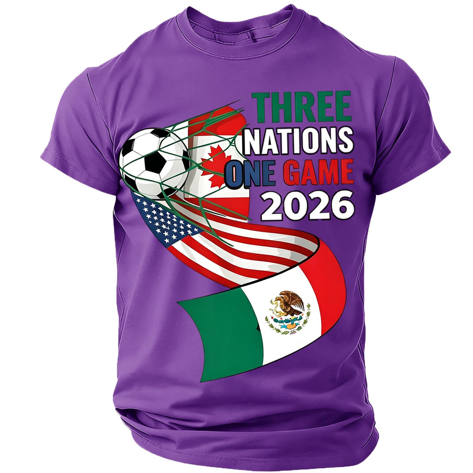 

Men s Casual Printed Crew Neck Lightweight Breathable Short Sleeve Shirt Soccer Themed Three Nations One Game 2026 Graphic Tee L фиолетовый