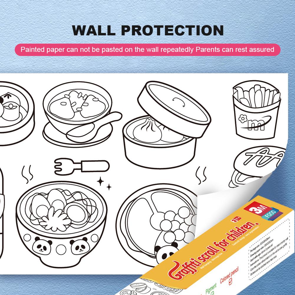 DIY Coloring Painting Paper Pastable with Pencil Picture Scroll Long Roll Safe Decompression Painted Toys for Kids Birthday Gift