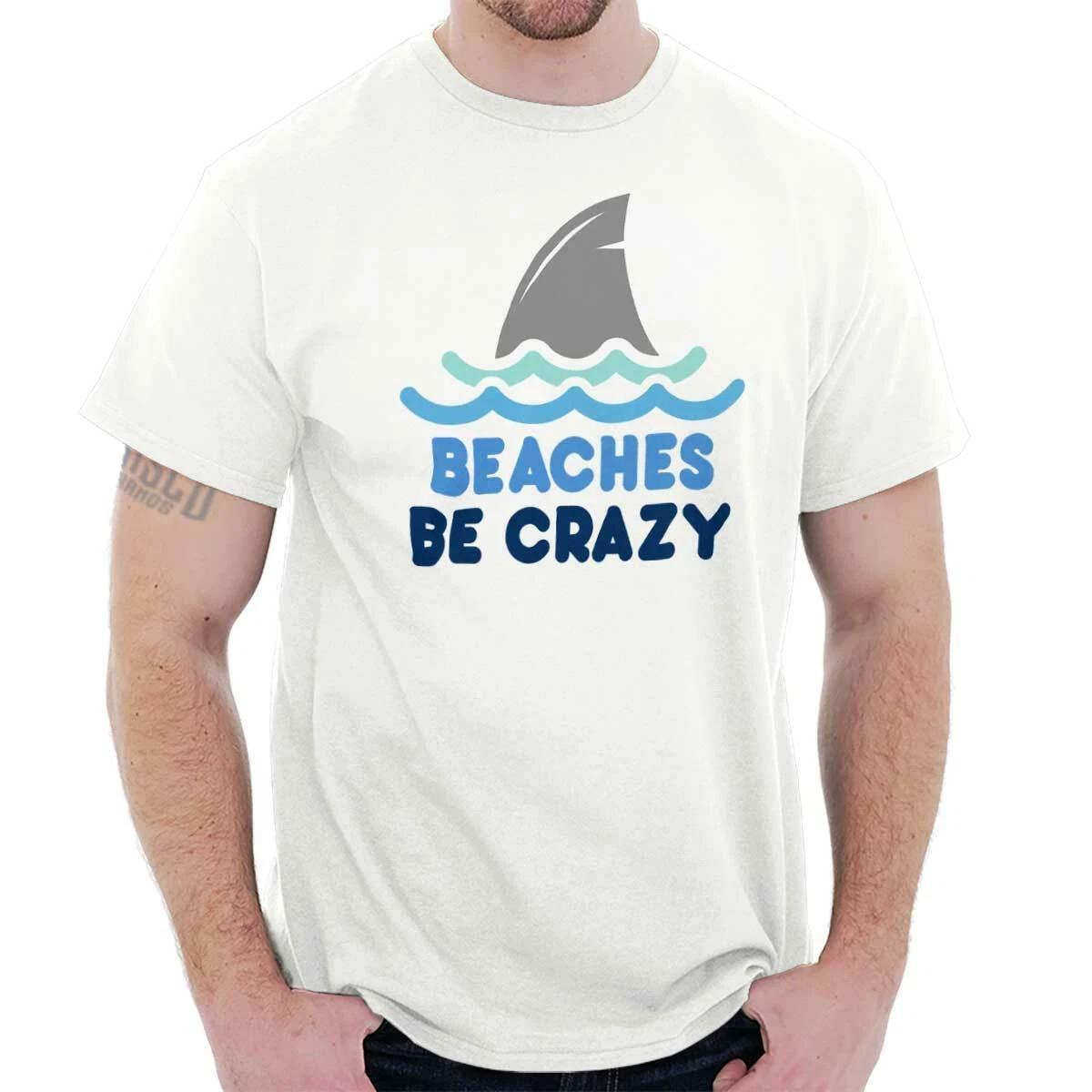Funny Summer Pun Beaches Be Crazy Shark Joke Womens or Mens Crewneck T Shirt Tee M