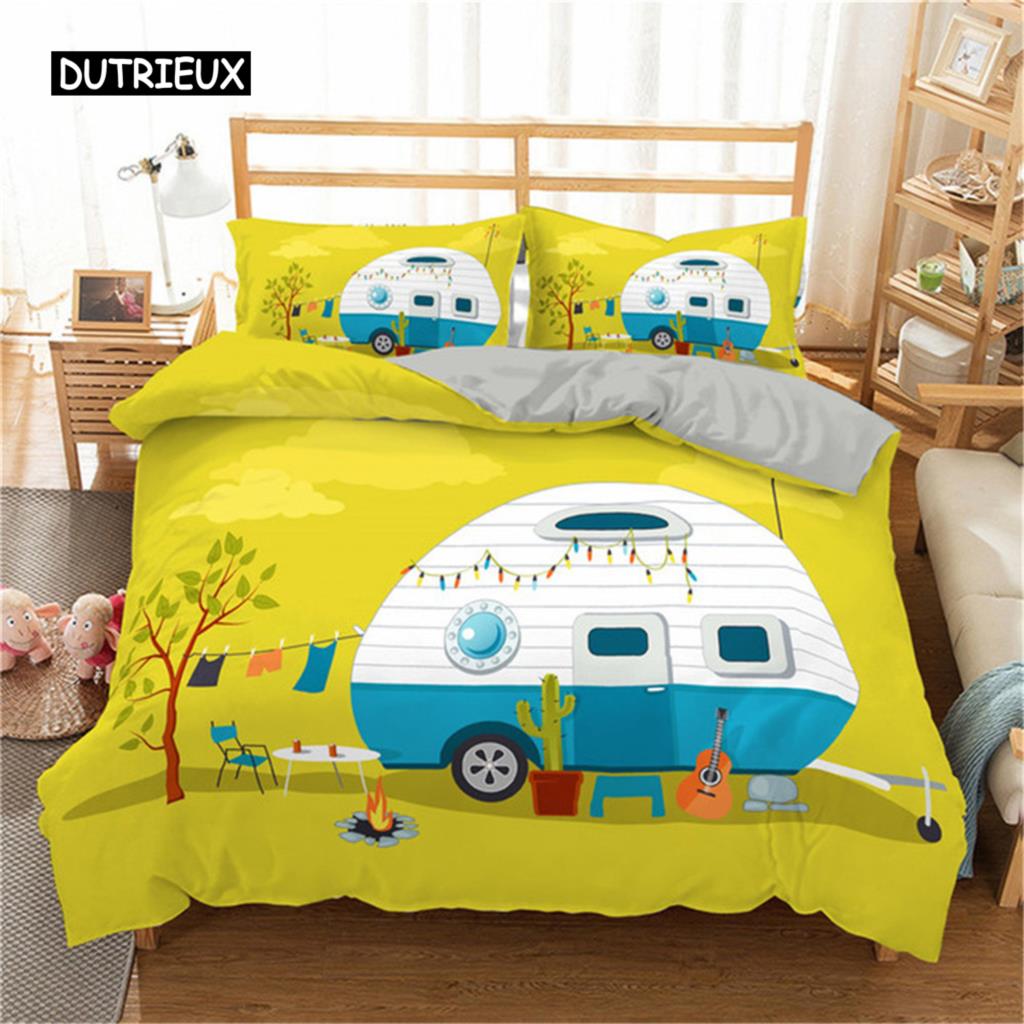 2/3-teiliges Einfache Cartoons Auto Bettwäscheset Hohe Qualität Kind Bagger Kran Polyester Bettbezug Einzeln Doppel Voll Queen King Size