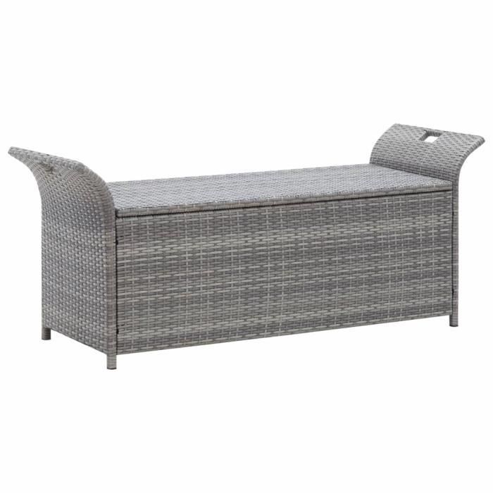 VidaXL Banc de rangement avec coussin Gris 138 cm Résine tressée
