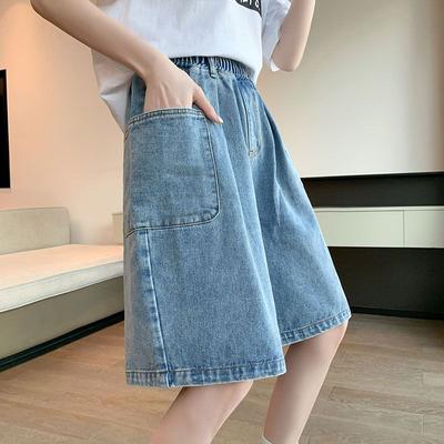 Short en jean large pour femme, short court, été, fin, jambe droite, jambe large, élastique, taille haute