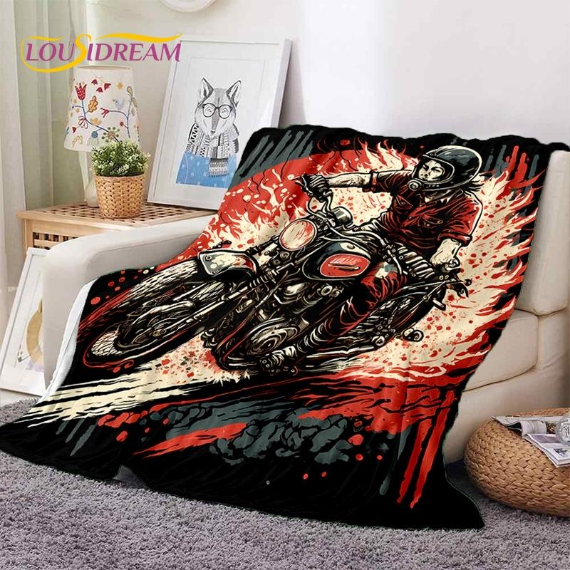 Motocross Modern Retro Motorcycle Soft Blankets,Keep Warm Throw Blanket Comfortable Blanket for Picnic Beds Sofa Home Bedroom