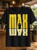 Max Yellow Mirrored Lettering With Singer Silhouette Bold Stage Spotlight Design Retro Concert Unisex All Tshirt