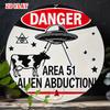 D-Moll Bereich Entführung durch Außerirdische Metallschild Gefahr UFO Kuh und Auge der Vorsehung Runde Blech Wandkunst Vintage Science-Fiction Wal